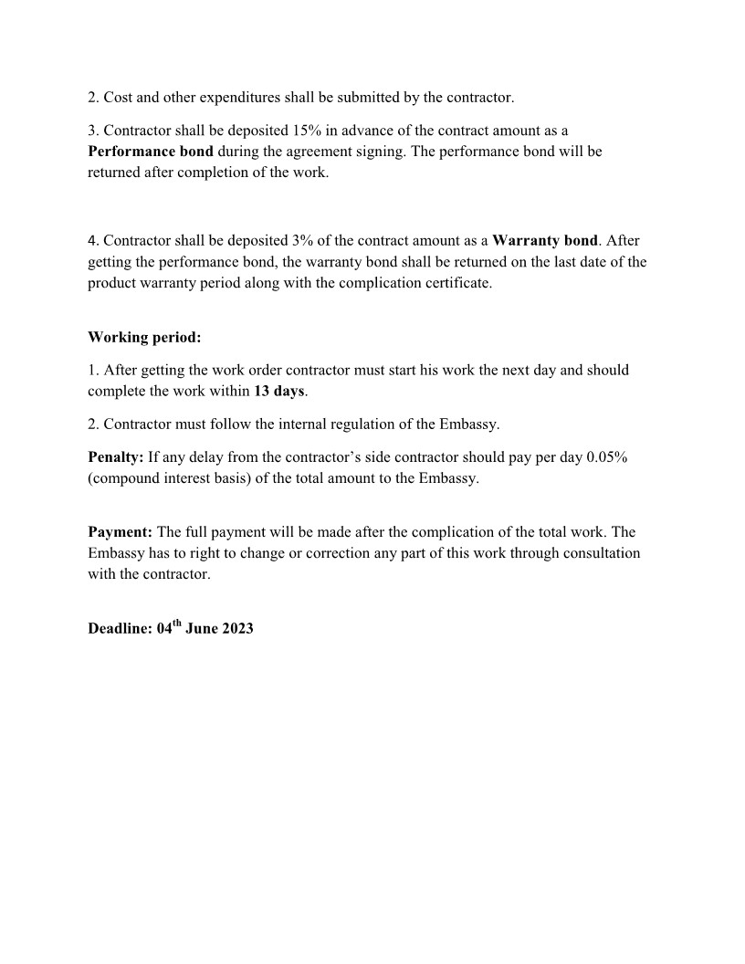 Invitation for Renovation Work of the Residence at Korean Embassy